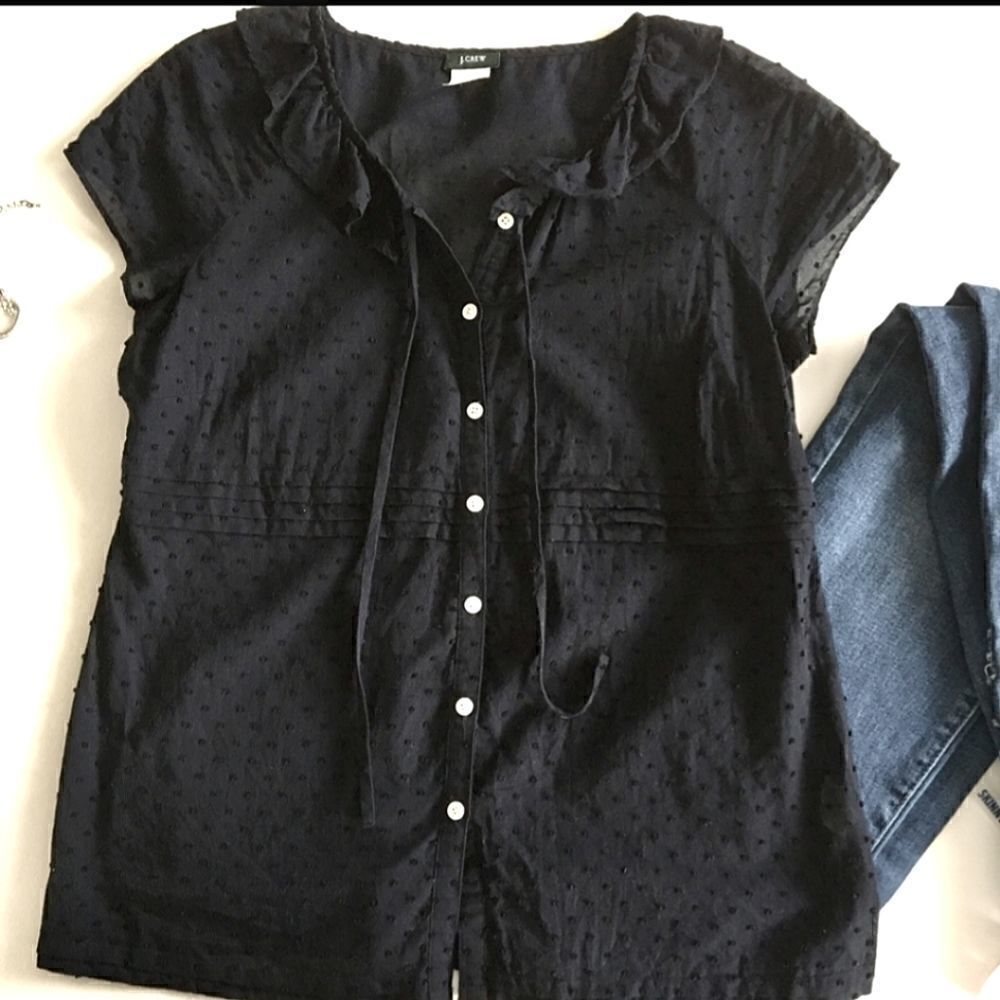 J CREW Swiss Dot Ruffle Cotton Shirt